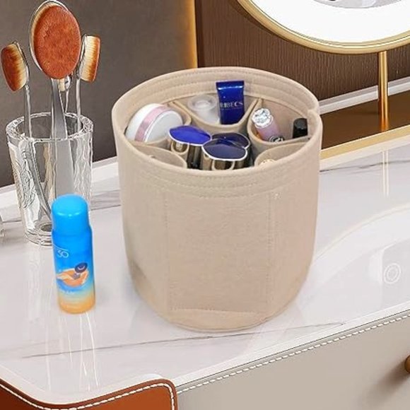 NWT Make-up Handbag Organizer Liner Beige Purse Round Louis Vuitton Epi Noe M/L